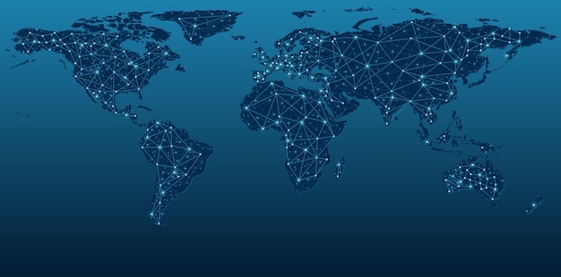 Dark Blue World Map Showing Communication Networks