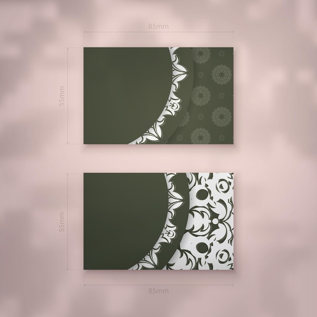 Dark green business card with abstract white ornament for your brand