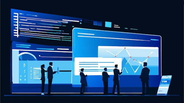 Data Analysis Team with Large Screens and Tablet