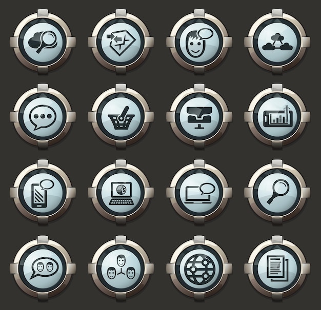 Data analytic and social network vector stylish round buttons for mobile applications and web