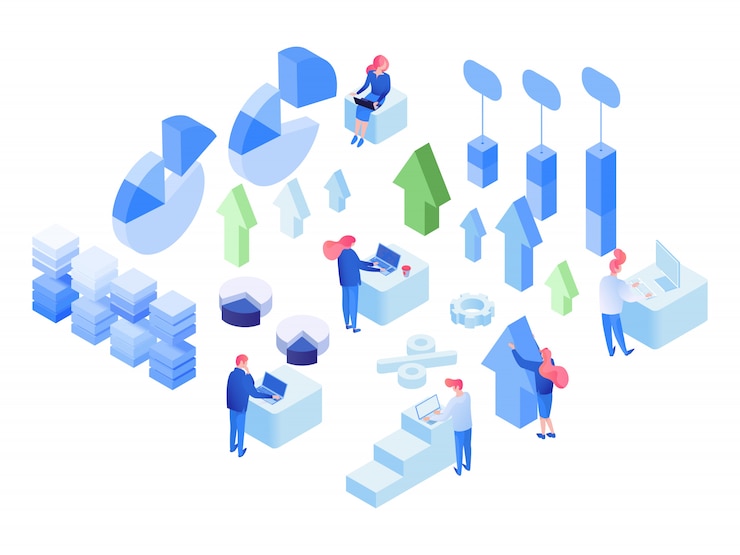 Vektor data analytics isometric  s set