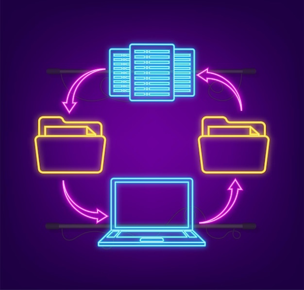 Data center information in cartoon style Isometric vector Database system Neon icon