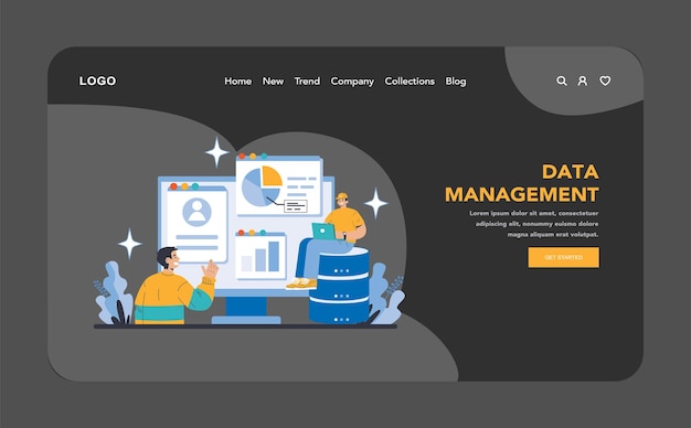 data management night or dark mode web or landing page efficient organization and analysis of