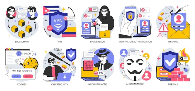 Data privacy set cyber or web security database safety of a digital device protection of the