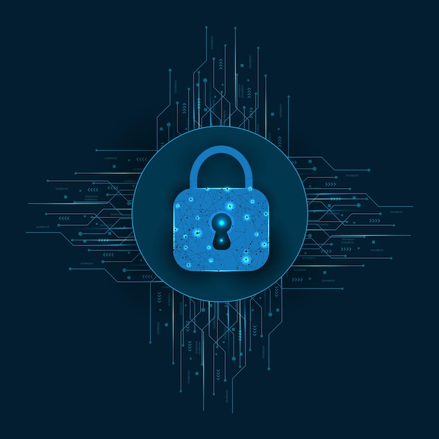 Data protection privacy concept Padlock icon and internet technology networking connection
