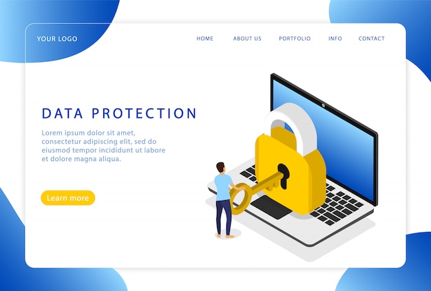 Data protection. Safety. Computer security. Landing page. Modern web pages for web sites.