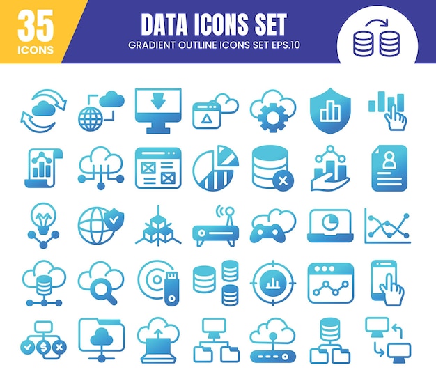 Database gradient icons setData analysis statistics analytics web signs collection