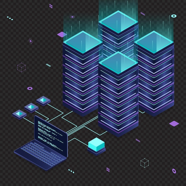 Database servers Server room data center Hosting server isometric Isometric technology Vector isometric illustration