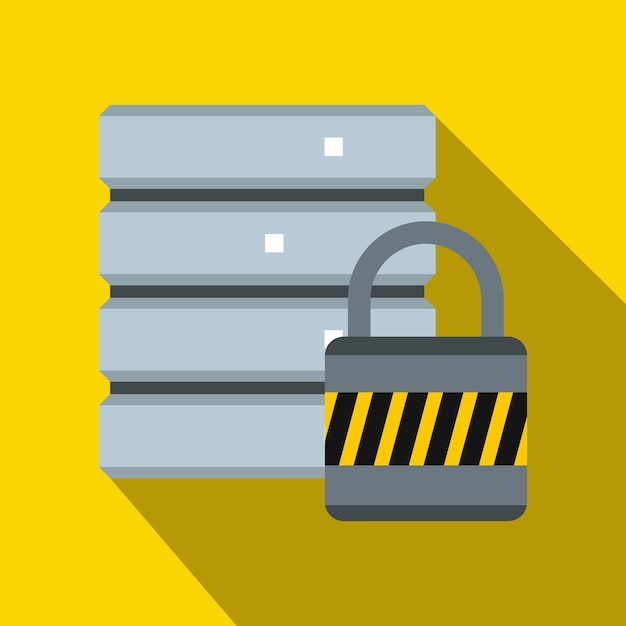 database with padlock icon in flat style on a yellow background