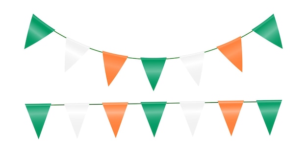 Decorative garland of triangular flags on a rope. Multi-colored flags for decorating holiday.