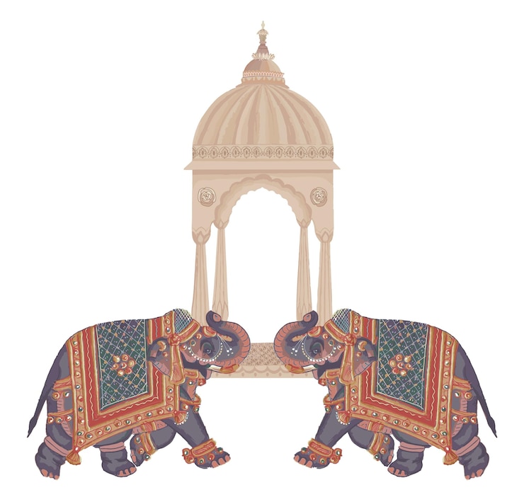 Vektor decorative mughal indian elephants illustration