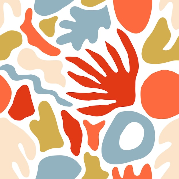 Decorative seamless pattern with unusual red and blue shapes or marks on white
