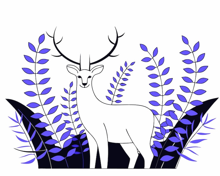 Vektor deer decoration with plants and leaves illustration