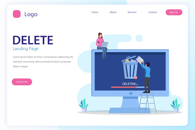 Delete concept deleting data and move unnecessary files to the trash bin illustration vector
