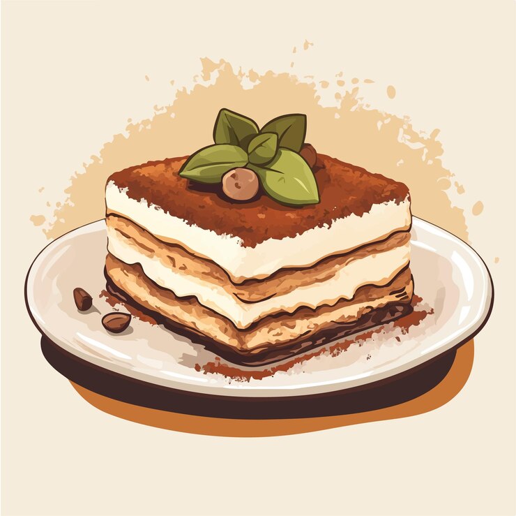 Delicious Tiramisu Dessert with Cocoa Illustration vector illustration
