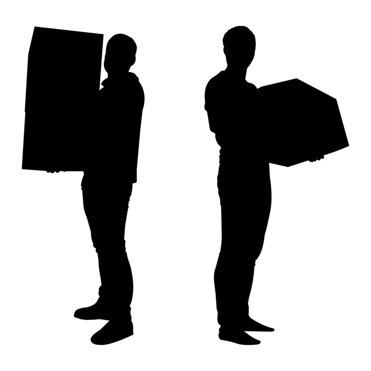 Vektor delivery men holding box silhouette vector set on white background
