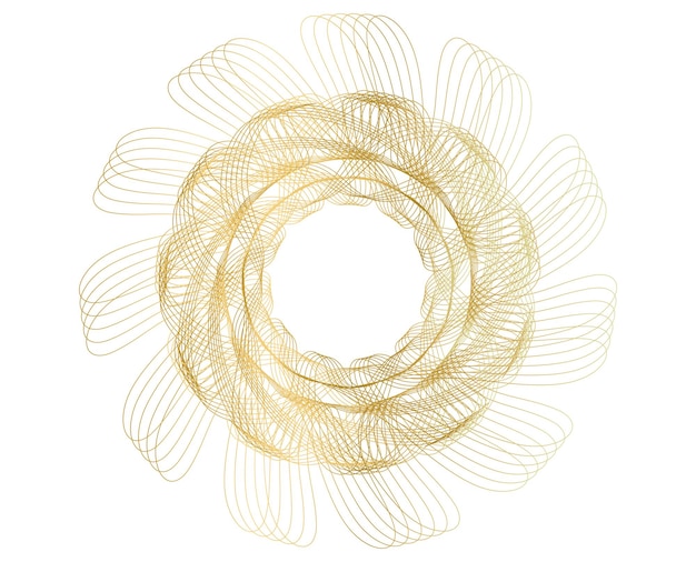 Design elements Gold Wave of many sparkling lines Abstract circle glow wavy shape on a white background isolated Creative line art Vector illustration EPS 10 art deco style for wedding invitation