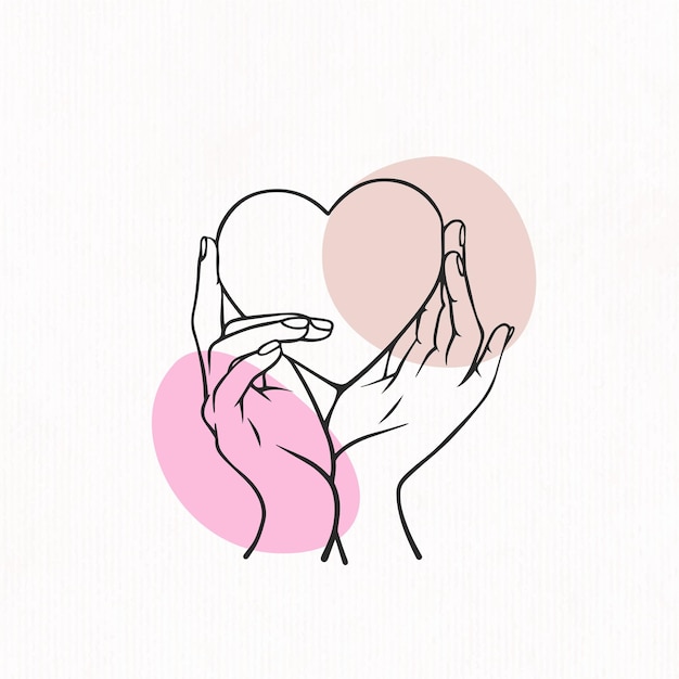 Design of hands holding a heart for Valentine's Day in line art style