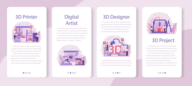 designer 3d modeling mobile application banner set