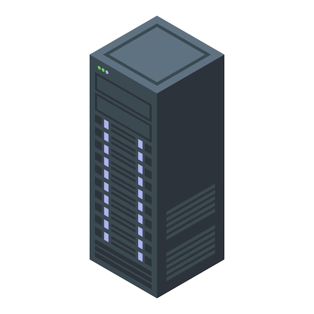Detailed isometric illustration of a modern server rack with led indicators