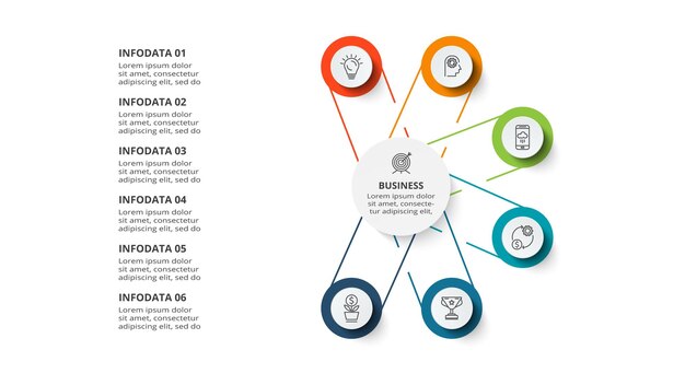 Diagram concept for infographic with 6 steps options parts or processes Business data visualization
