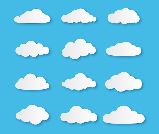 Different clouds on blue sky in origami design