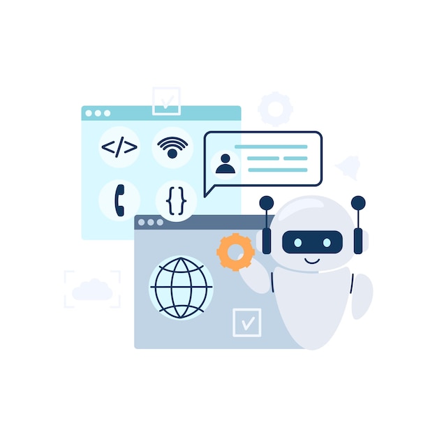 digital chat bot robot assistant for customer support concept of virtual conversation assistant for getting help vector illustration isolated on white background