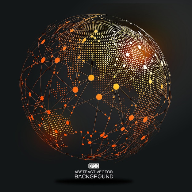 Digital earth and dot line link combine to form luminescent earth technology background