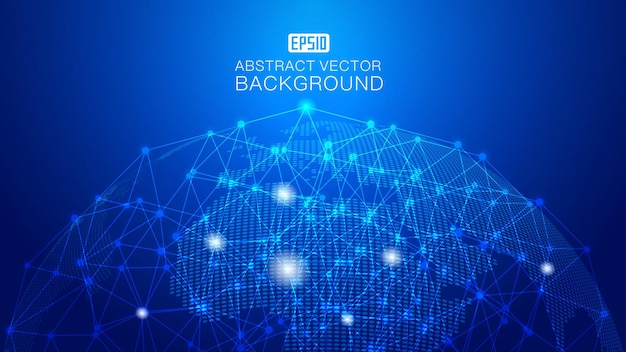 digital earth is linked with dots and lines to form a glowing earth blue technology background