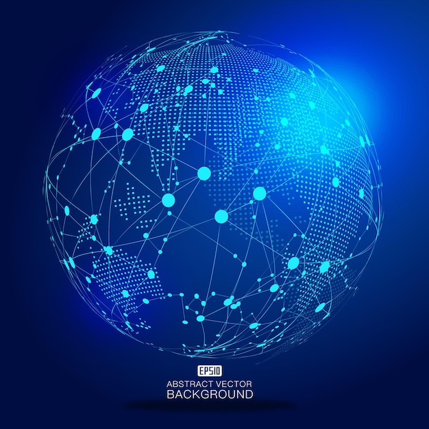 digital earth is linked with dots and lines to form a glowing earth blue technology background