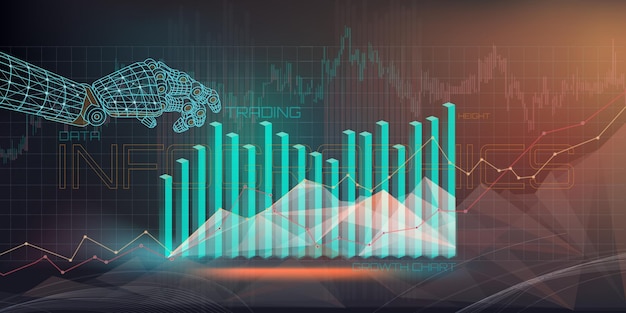 digital infographic on the topic of trading technologies with a robot hand