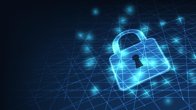 digital lock symbol on dark blue background cyber security and privacy network concept