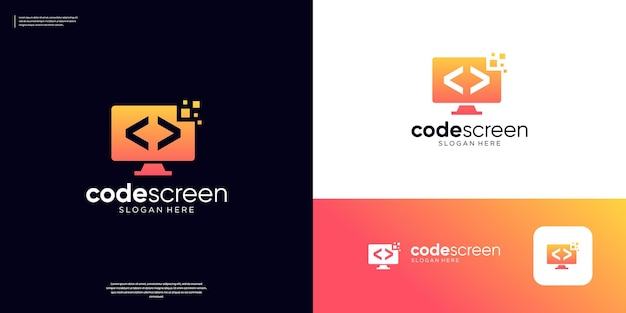 digital monitor computer logo icon modern coding programer logo design