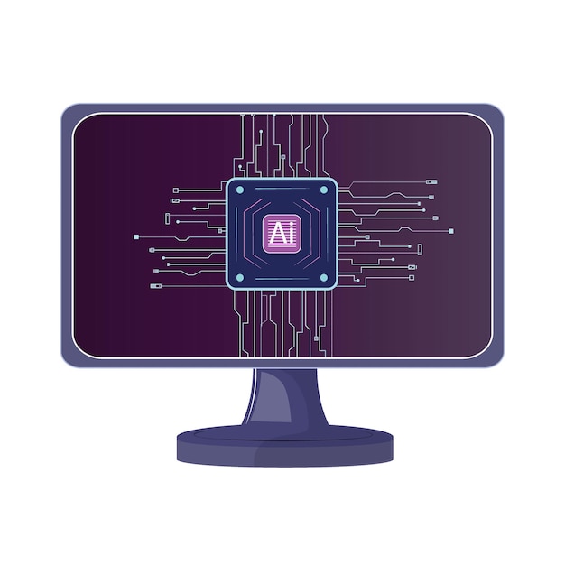 Digital screen showing artificial intelligence chip with electronic pathways