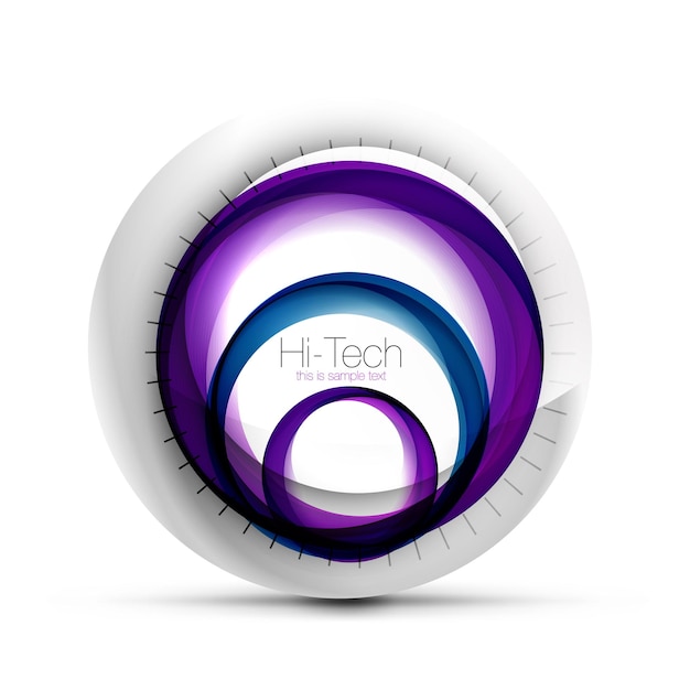 Digital techno sphere web banner button or icon with text Glossy swirl color abstract circle design hitech futuristic symbol with color rings and grey metallic element Vector illustration