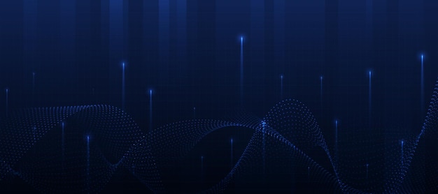 Digital technology banner dark blue background concept with particle dots