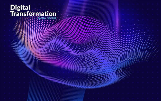 Digital transformation background with flowing data waves and glowing particle dots Abstract technology concept illustrating innovation artificial intelligence futuristic data network communication
