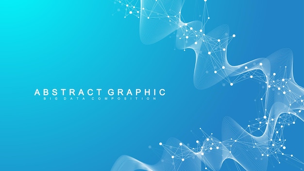 Digits abstract background with connected line and dots wave flow Digital neural networks Network and connection background for your presentation Graphic polygonal background Vector illustration
