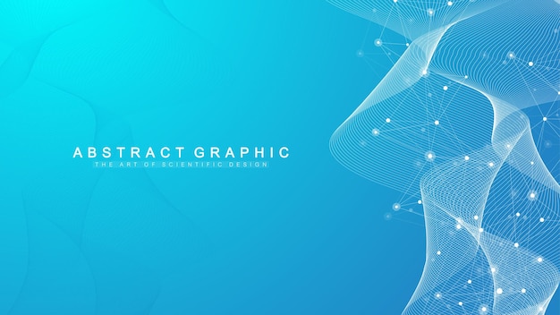 Digits abstract background with connected line and dots wave flow Digital neural networks Network and connection background for your presentation Graphic polygonal background Vector illustration