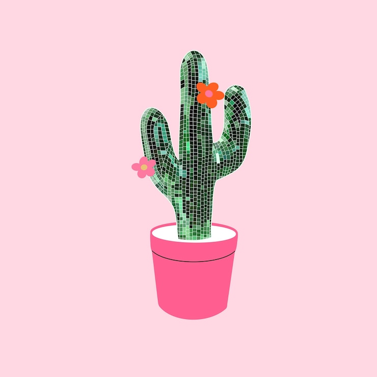 Vektor disco cactus in flower pot western trendy design wild west retro groovy vibes