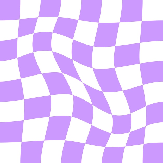 Distorted chessboard background Checkered optical illusion Psychedelic y2k pattern with warped purpl