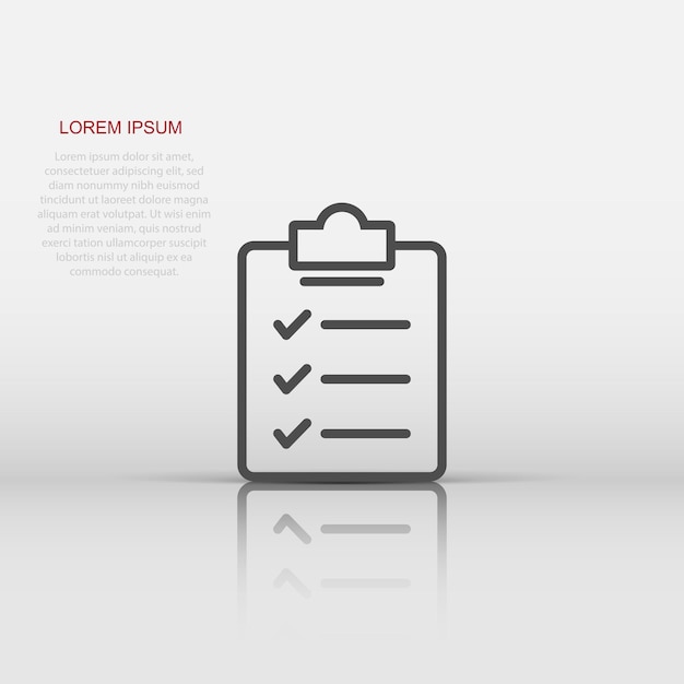 Document checklist icon in flat style Report vector illustration on white isolated background Paper sheet business concept