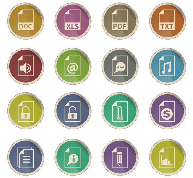 Document vector icons in the form of round paper labels