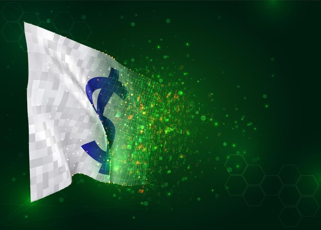 dollar currency on 3d flag on green background with polygons