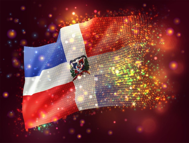 dominican republic, vector 3d flag on pink purple background with lighting and flares
