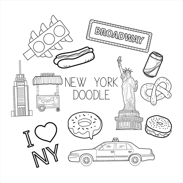 Vektor doodle new york vector pack new york clipart new york hand drawing illustration