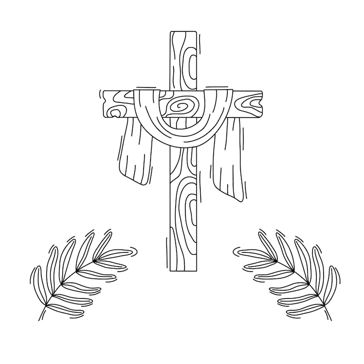Vektor doodle of crucifix wooden cross and shroud and palm leaves religious symbols of good friday and easter vector illustration