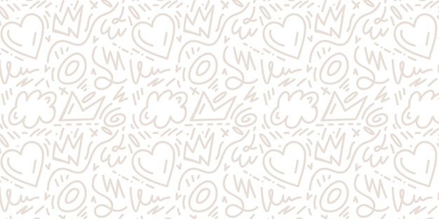 doodle seamless pattern with various hand drawn shapes heart circles squiggles or scribbles