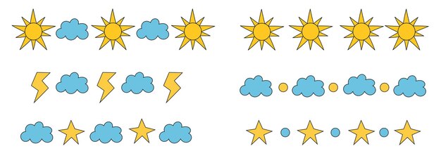 Doodle set dividers weather Dividers with sun clouds stars lightning points
