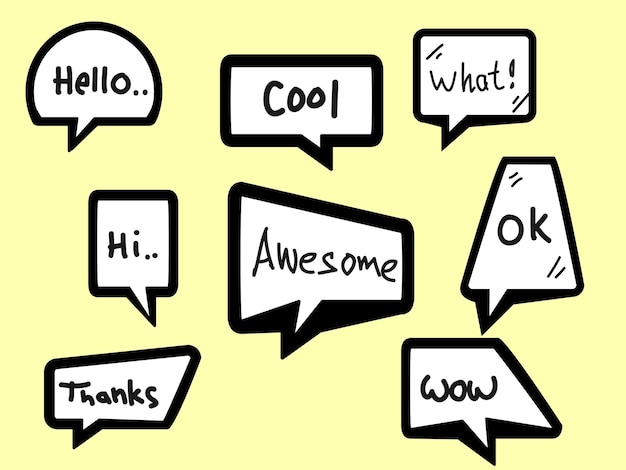 Doodle Set of comic speech bubbles with words vector illustration